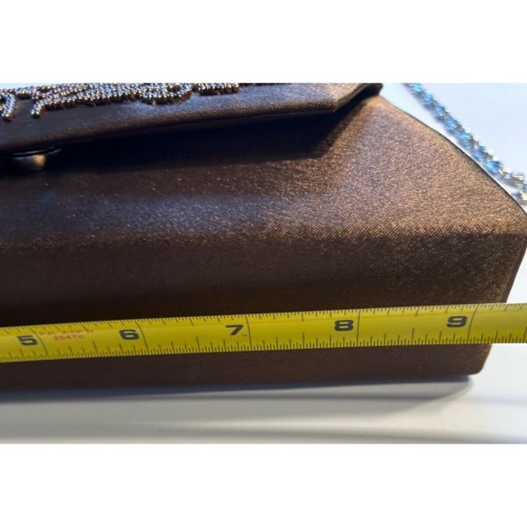 Women's Gp Prestige Purse Beaded Coffee Color Clutch Silver Chain Strap - Picture 8 of 12